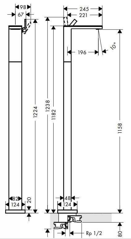 Bản vẽ vòi nước bồn rửa tay Axor 47042820