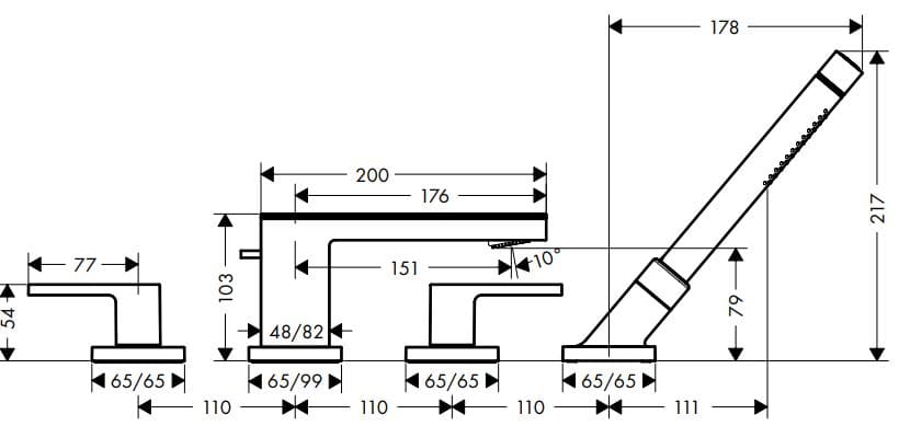 Bản vẽ sen bồn tắm Axor 47432330