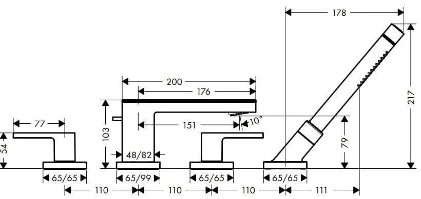 Bản vẽ sen bồn tắm Axor 47432130
