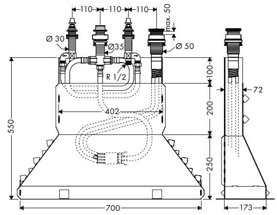 Bản vẽ chân vòi bồn tắm Axor 15480180