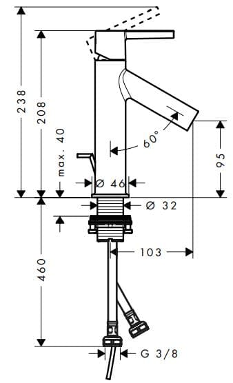 Bản vẽ vòi nước bồn rửa tay Axor 10001130