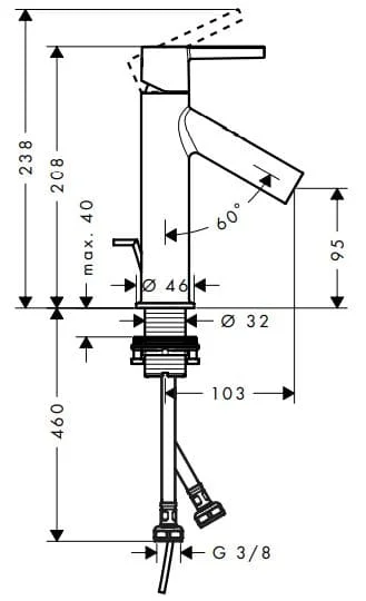 Bản vẽ vòi nước bồn rửa tay Axor 10007260
