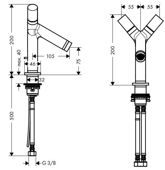 Bản vẽ vòi rửa mặt nóng lạnh Axor 10030020