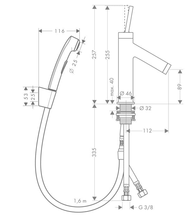 Bản vẽ vòi sen rửa tay Axor 10300950