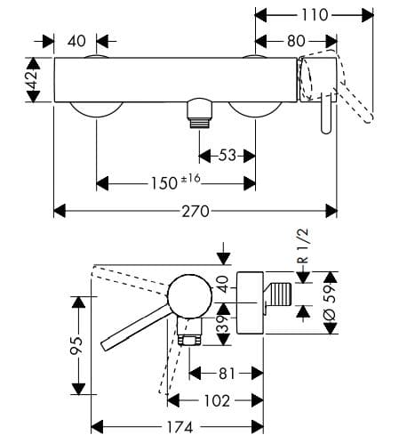 Bản vẽ thân sen tắm Axor 10611300