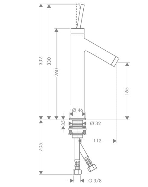 Bản vẽ vòi nước bồn rửa Axor 10123260