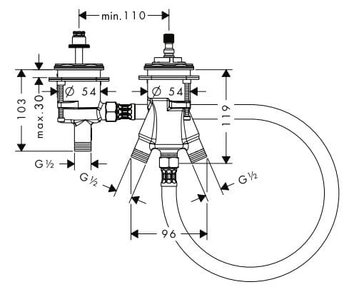 Bản vẽ chân bắt van sen bồn tắm nóng lạnh Axor 15486180