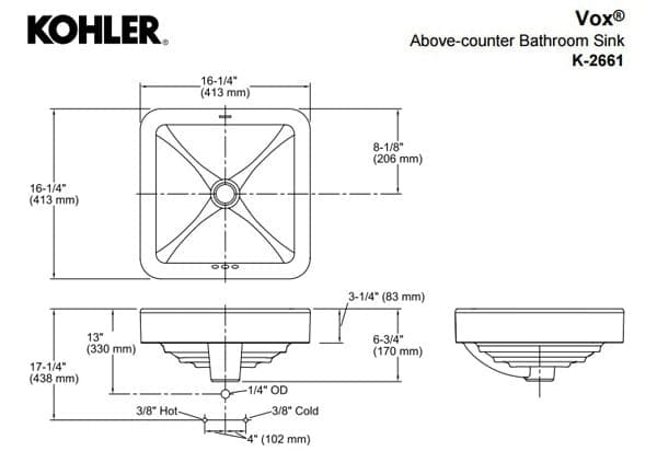 Bãn vẽ kỹ thuật chậu rửa mặt Kohler K-2661X-0