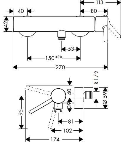 Bản vẽ thân sen tắm Axor 10665000