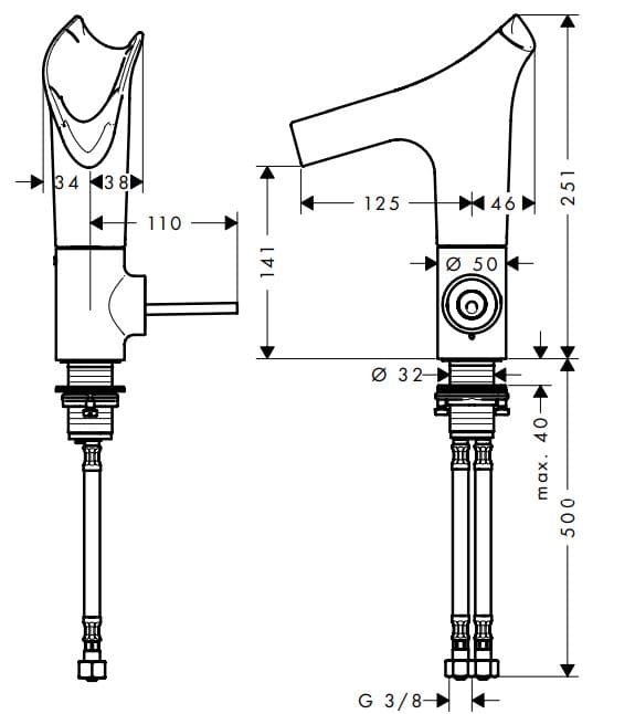Bản vẽ vòi nước bồn rửa Axor 12112140