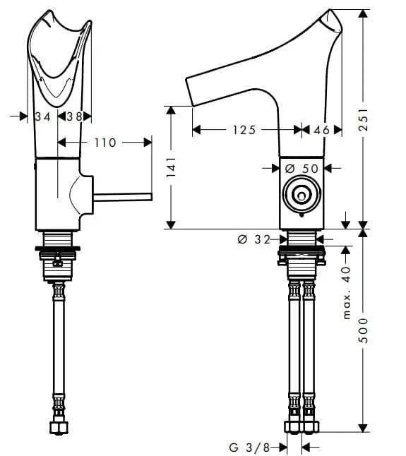 Bản vẽ vòi nước bồn rửa Axor 12112340