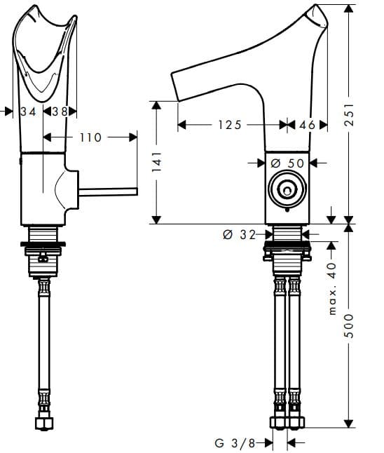 Bản vẽ vòi nước bồn rửa Axor 12122800