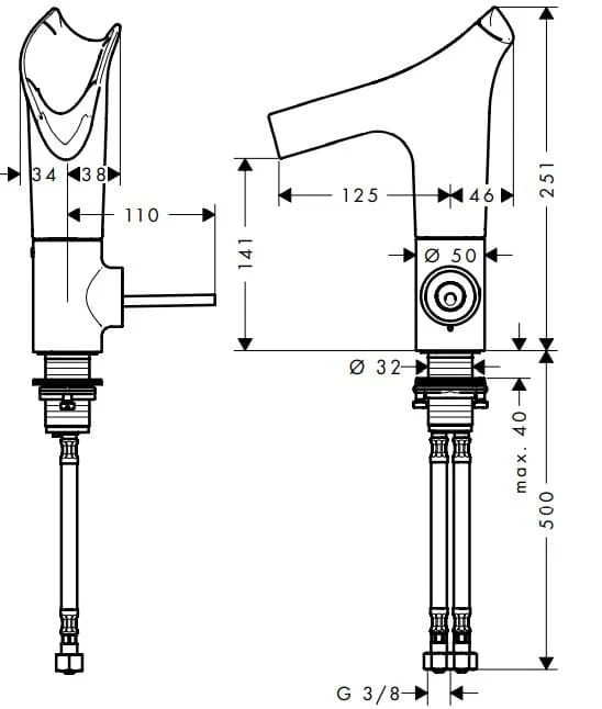 Bản vẽ vòi nước bồn rửa Axor 12122250
