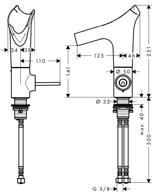 Bản vẽ vòi nước bồn rửa Axor 12123990