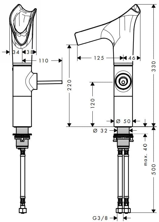 Bản vẽ vòi nước bồn rửa Axor 12114300