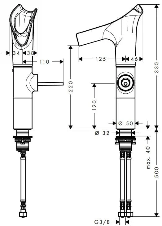 Vòi chậu rửa mặt nóng lạnh Axor 12114000