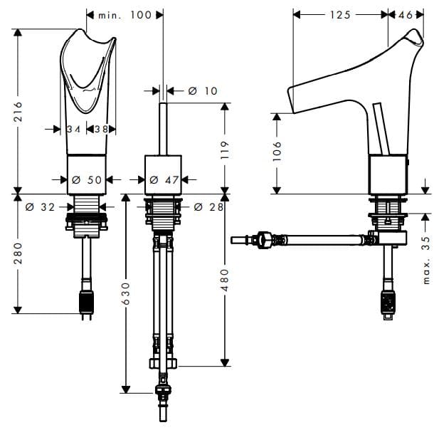 Bản vẽ vòi lavabo nóng lạnh Axor Starck V 12115990