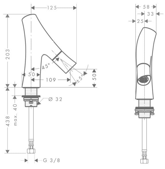 Bản vẽ vòi nước bồn rửa Axor Organic 12110310
