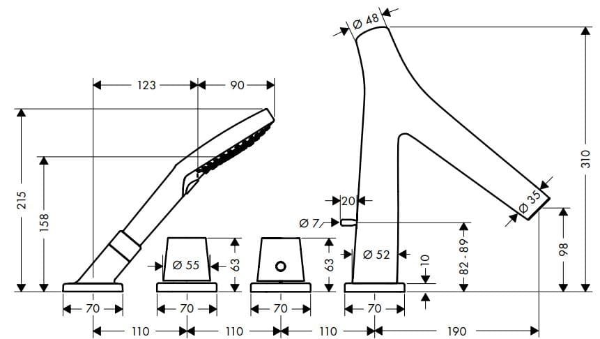Bản vẽ sen bồn tắm Axor Starck Organic 12425330
