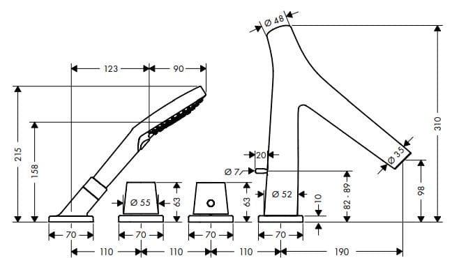Bản vẽ sen bồn tắm Axor Starck Organic 12426140