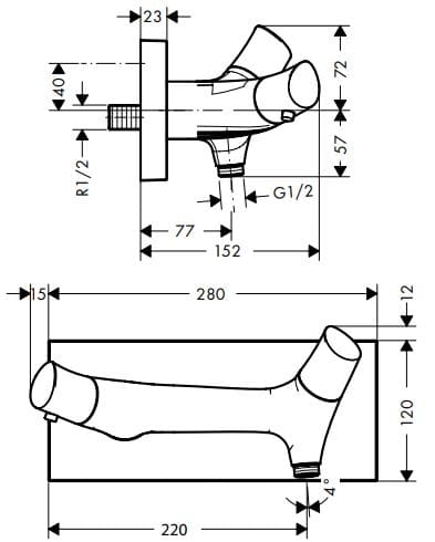 Bản vẽ vòi sen tắm nhiệt độ Axor Starck Organic 12602340
