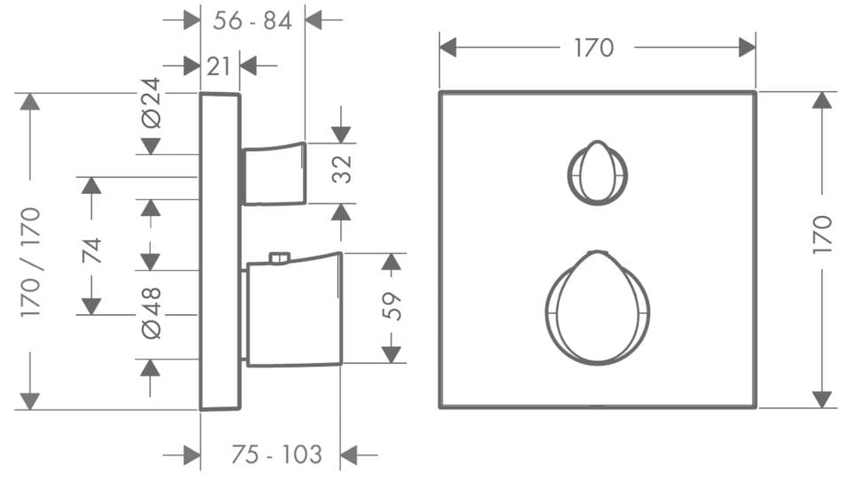 Bản vẽ mặt nạ sen tắm nhiệt độ Đức Axor 12715950