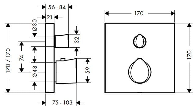 Bản vẽ mặt nạ sen tắm âm tường Đức Axor 12716000