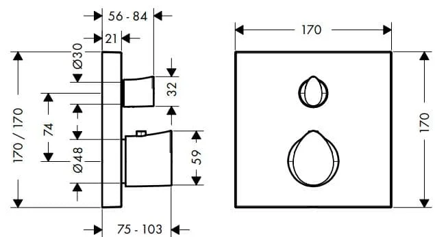 Bản vẽ mặt nạ sen tắm âm tường Đức Axor 12716310