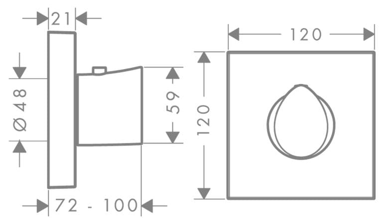 Bản vẽ mặt nạ sen tắm âm tường Đức Axor 12712250