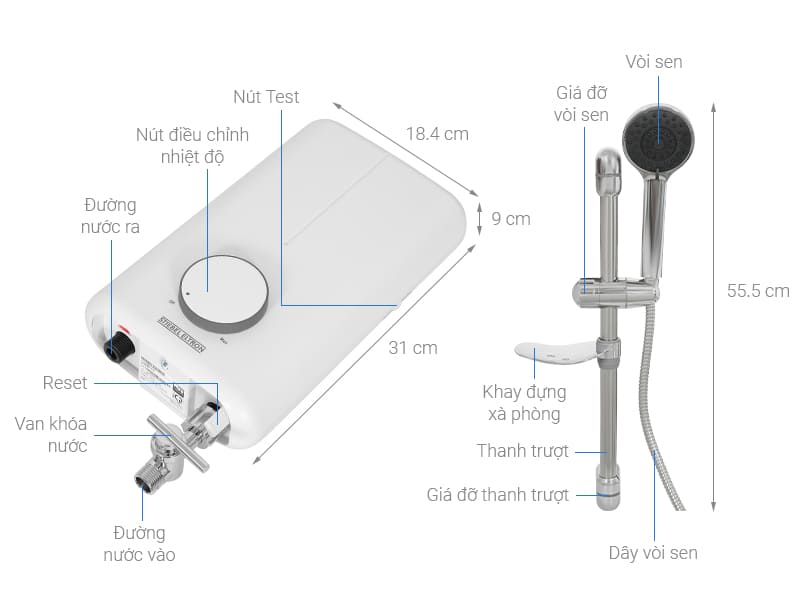 Thông số kỹ thuật máy nước nóng trực tiếp Đức Stiebel Eltron DE 45 EC