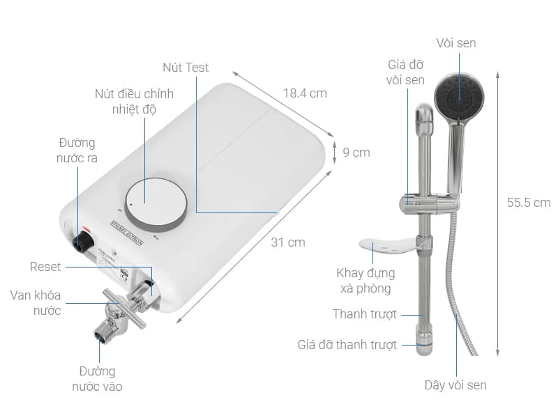 Thông số kỹ thuật máy nước nóng trực tiếp Đức Stiebel Eltron DE 45 EC