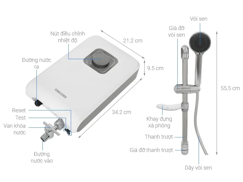 Thông số máy nước nóng trực tiếp Đức Stiebel Eltron DS 45 EC