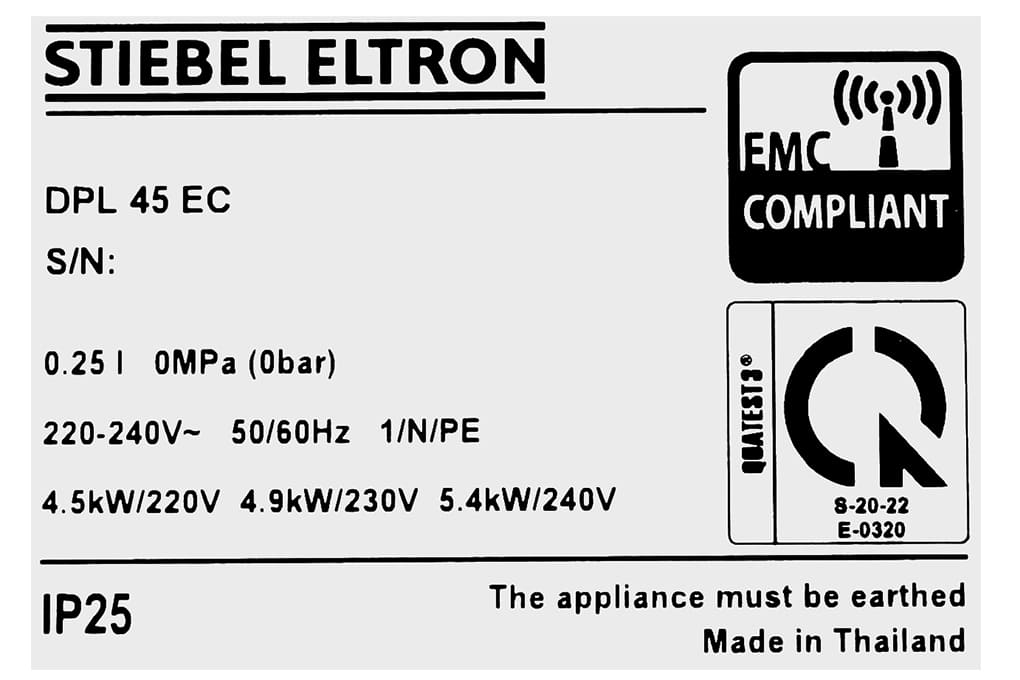 Tem nhãn máy nước nóng Đức Stiebel Eltron DPL 45 EC