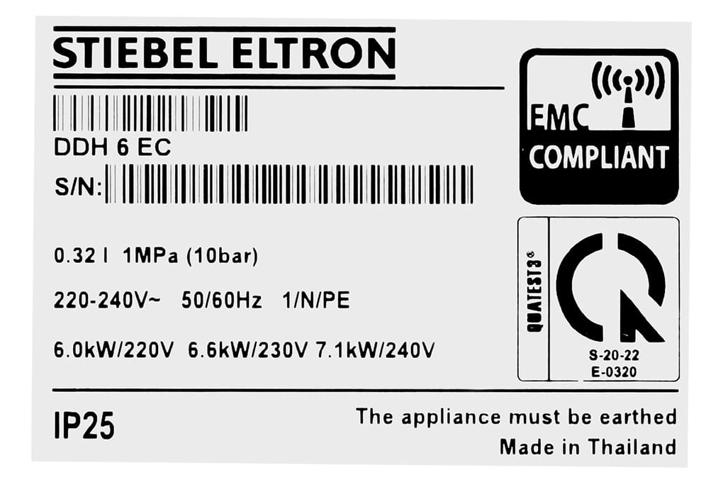 Tem nhãn máy nước nóng Đức Stiebel Eltron DDH 6 EC