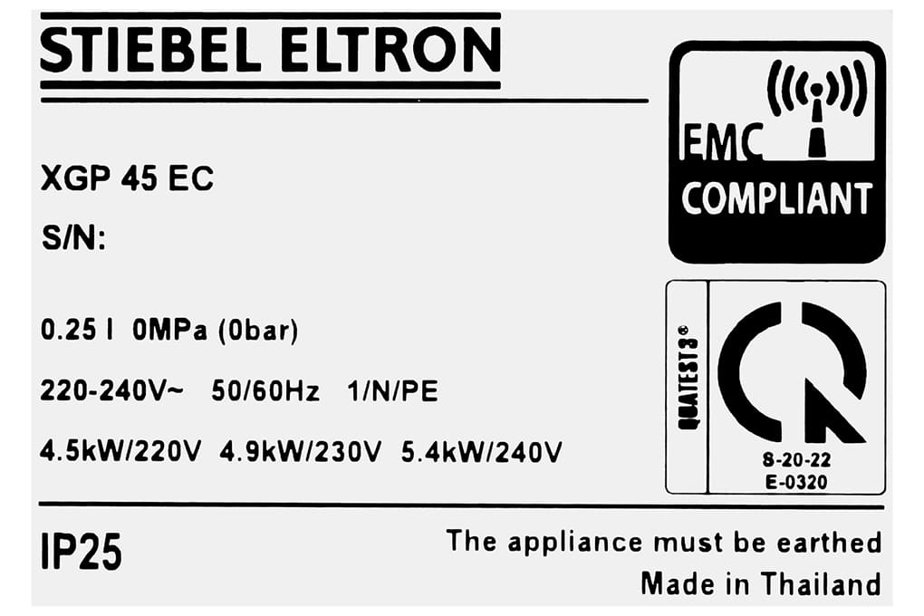 Tem nhãn máy nước nóng Đức Stiebel Eltron XGP 45 EC