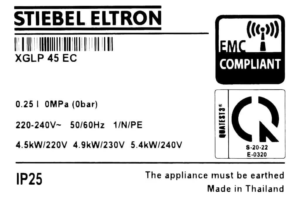 Tem nhãn máy nước nóng Đức Stiebel Eltron XGLP 45 EC