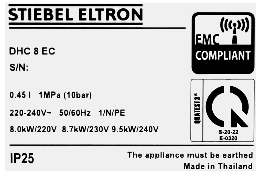 Tem nhãn máy nước nóng Đức Stiebel Eltron DHC 8 EC