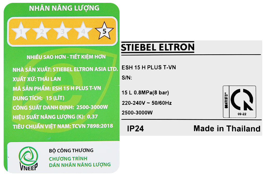 Tem nhãn máy nước nóng Đức Stiebel Eltron ESH 15 H Plus T-VN