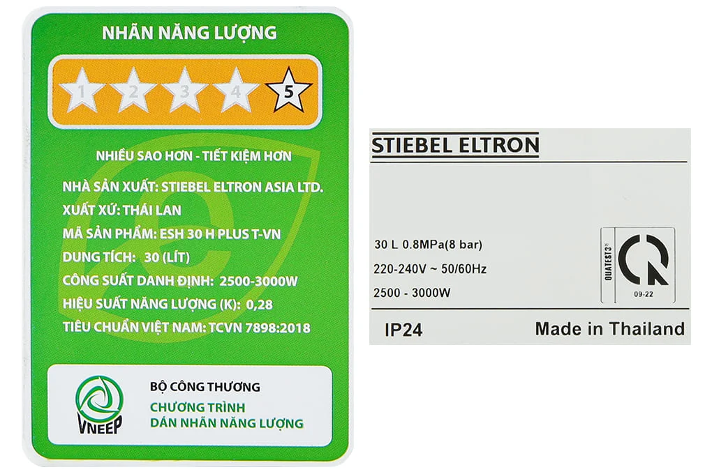 Tem nhãn máy nước nóng Đức Stiebel Eltron ESH 30 H Plus T-VN