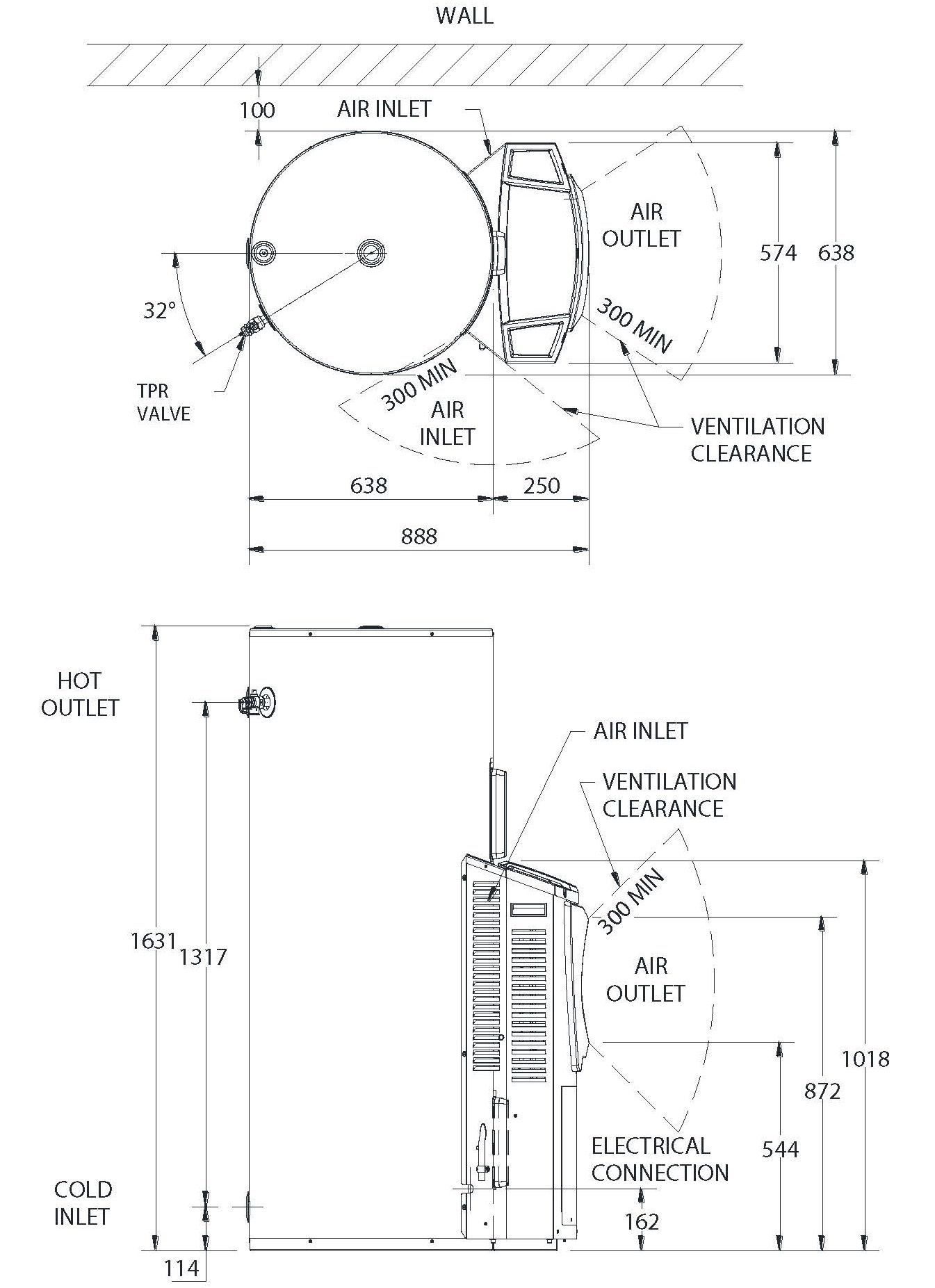 Bản vẽ kỹ thuật máy bơm nhiệt nhập khẩu Úc Solahart Atmos 325HAV