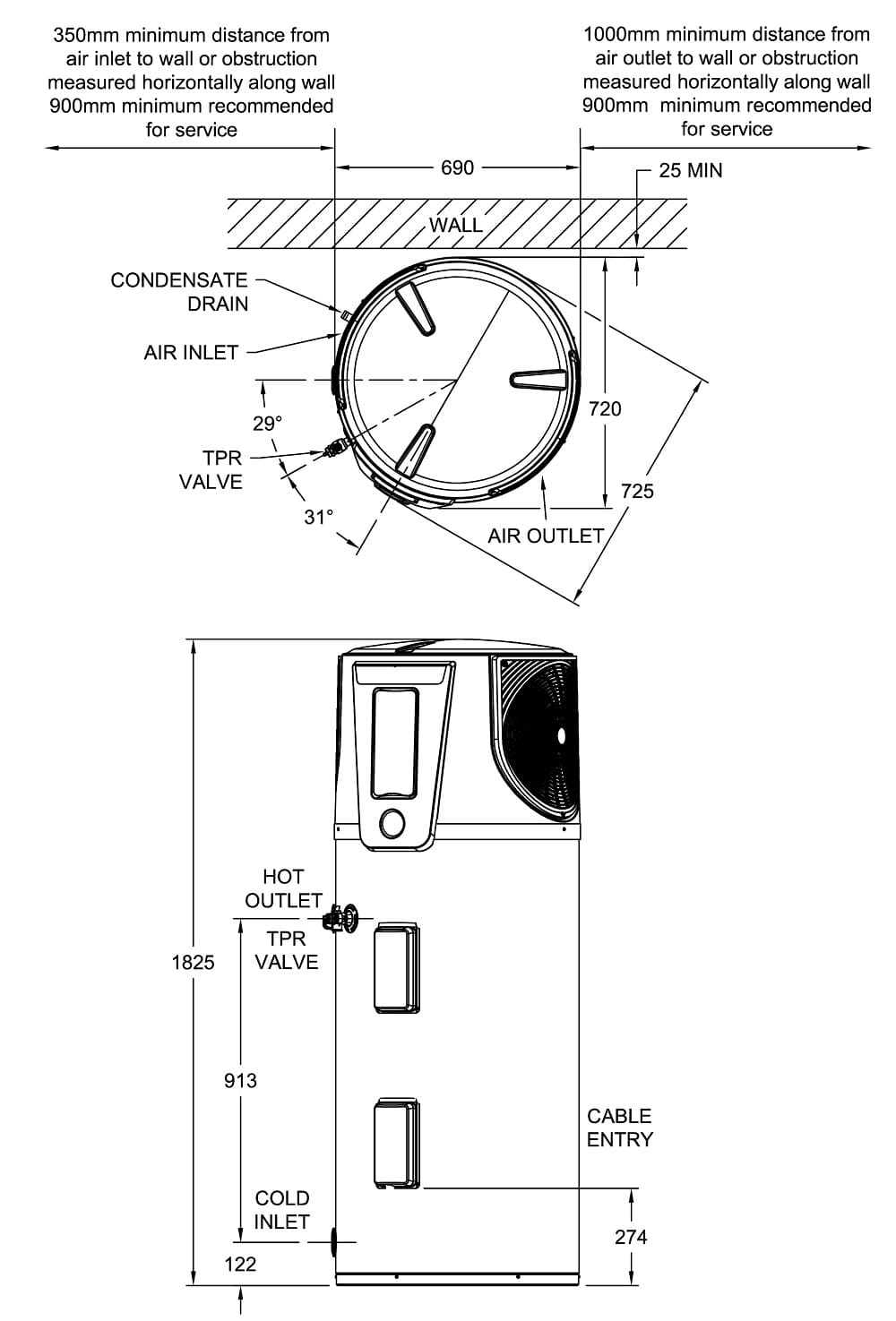 Bản vẽ máy bơm nhiệt 270 lít Úc Solahart Atmos Air 270