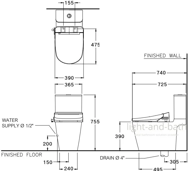 Bản Vẽ Bàn Cầu 2 Khối Nắp Điện Tử COTTO C125317(CV4)