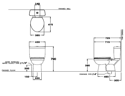 Bản vẽ Bàn Cầu 2 Khối COTTO C13430