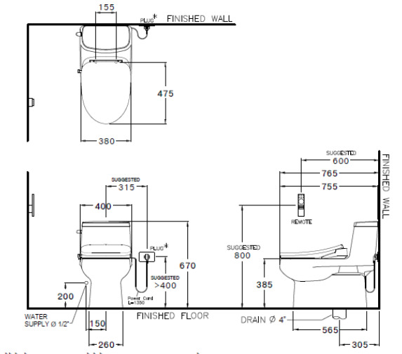 Bản Vẽ Bàn Cầu 1 Khối Nắp Rửa Điện Tử COTTO C1142(CV5)