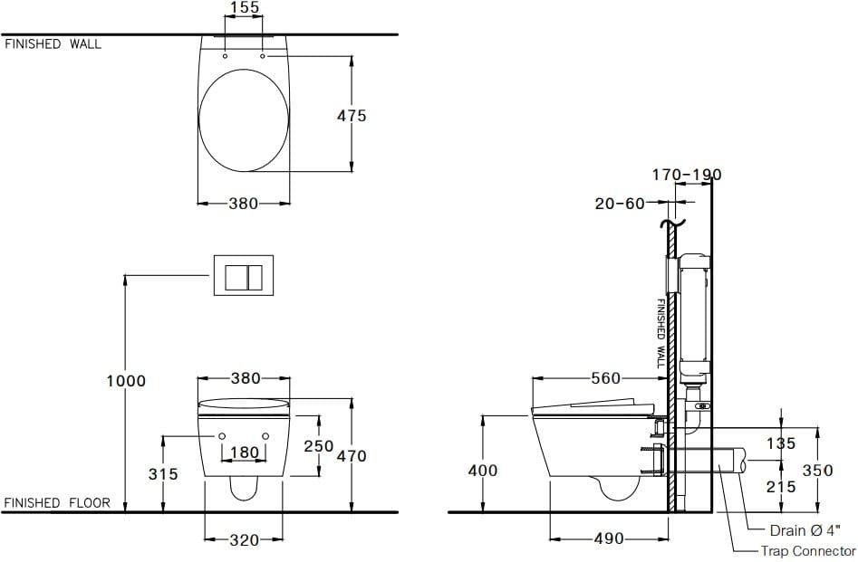 Bản vẽ Bàn cầu treo tường COTTO SC19517(F)