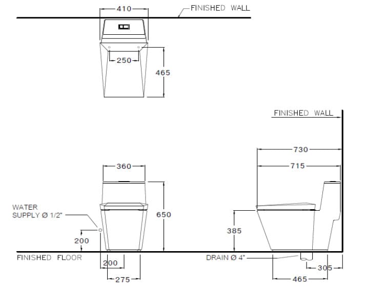 Bản vẽ Bàn Cầu 1 Khối COTTO C102807