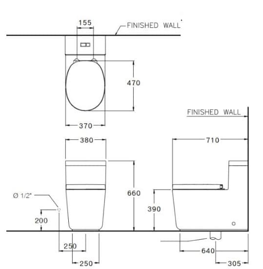 Bản Vẽ Bàn Cầu 1 Khối COTTO C102907