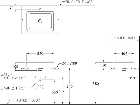 Bản vẽ Chậu rửa mặt đặt bàn màu be mờ COTTO C00342 MIR