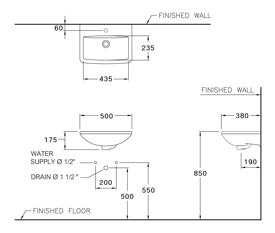 Bản vẽ Chậu Rửa Lavabo Treo Tường COTTO C00580