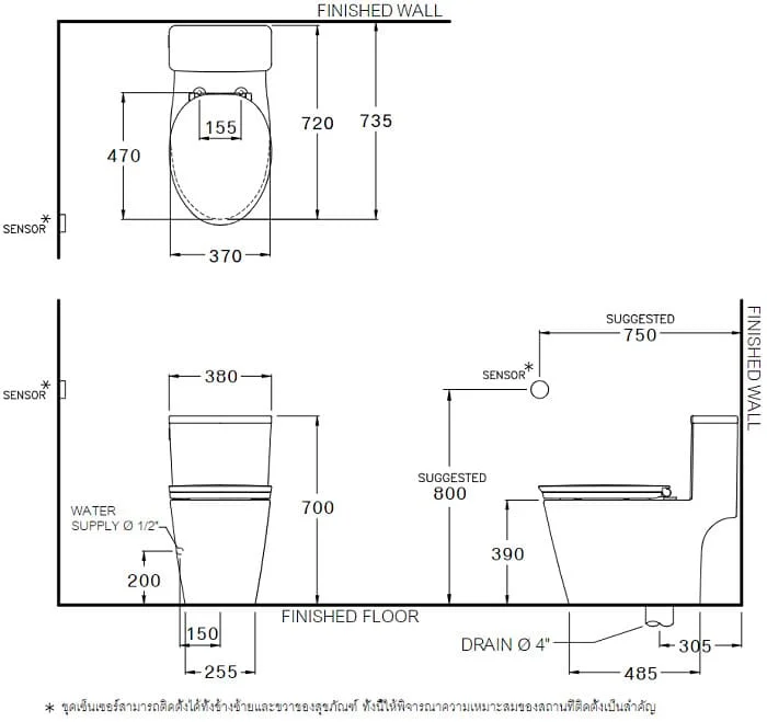 Bản vẽ Bàn Cầu 1 Khối Xả Chạm COTTO C110517